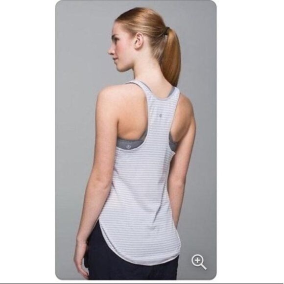 Lululemon Gray Striped Singlet White - Picture 1 of 7